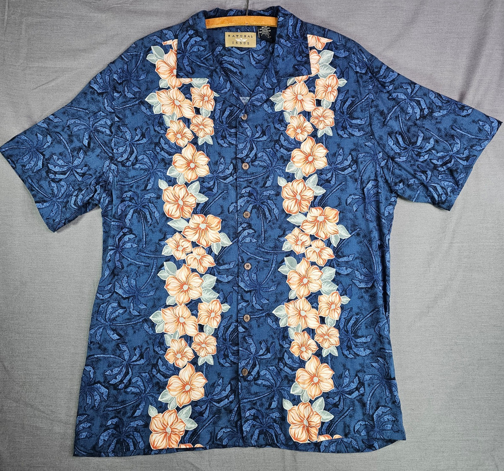Natural Issue Blue Floral Aloha Short Sleeve Button Front Shirt Mens Medium